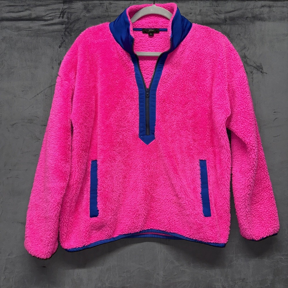 J. Crew Bright Pink Superplus Sherpa 1/2 Zip Pullover Jacket SZ S